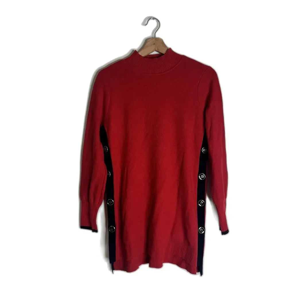 Chicos Womens Small Button Side Pullover Mock Neck runic sweater top